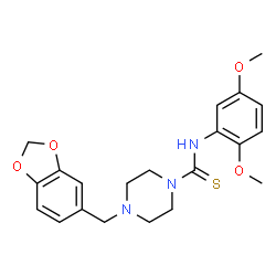 ChemSpider 2D Image | 4-(1,3-Benzodioxol-5-ylmethyl)-N-(2,5-dimethoxyphenyl)-1-piperazinecarbothioamide | C21H25N3O4S