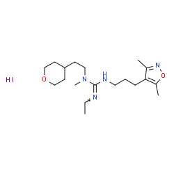 ChemSpider 2D Image | 3-[3-(3,5-Dimethyl-1,2-oxazol-4-yl)propyl]-2-ethyl-1-methyl-1-[2-(tetrahydro-2H-pyran-4-yl)ethyl]guanidine hydroiodide (1:1) | C19H35IN4O2