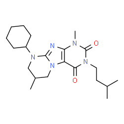 ChemSpider 2D Image | 9-Cyclohexyl-1,7-dimethyl-3-(3-methylbutyl)-6,7,8,9-tetrahydropyrimido[2,1-f]purine-2,4(1H,3H)-dione | C21H33N5O2