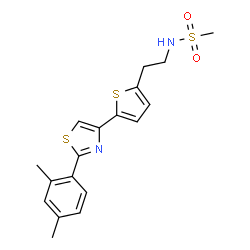 ChemSpider 2D Image | N-(2-{5-[2-(2,4-Dimethylphenyl)-1,3-thiazol-4-yl]-2-thienyl}ethyl)methanesulfonamide | C18H20N2O2S3