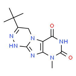 ChemSpider 2D Image | 9-Methyl-3-(2-methyl-2-propanyl)-1,4-dihydro[1,2,4]triazino[3,4-f]purine-6,8(7H,9H)-dione | C12H16N6O2