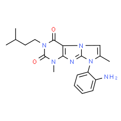 ChemSpider 2D Image | 8-(2-Aminophenyl)-1,7-dimethyl-3-(3-methylbutyl)-1H-imidazo[2,1-f]purine-2,4(3H,8H)-dione | C20H24N6O2