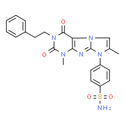ChemSpider 2D Image | 4-[1,7-Dimethyl-2,4-dioxo-3-(2-phenylethyl)-1,2,3,4-tetrahydro-8H-imidazo[2,1-f]purin-8-yl]benzenesulfonamide | C23H22N6O4S