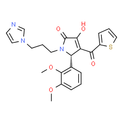 ChemSpider 2D Image | (5S)-5-(2,3-Dimethoxyphenyl)-3-hydroxy-1-[3-(1H-imidazol-1-yl)propyl]-4-(2-thienylcarbonyl)-1,5-dihydro-2H-pyrrol-2-one | C23H23N3O5S
