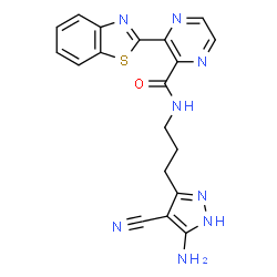 ChemSpider 2D Image | N-[3-(5-Amino-4-cyano-1H-pyrazol-3-yl)propyl]-3-(1,3-benzothiazol-2-yl)-2-pyrazinecarboxamide | C19H16N8OS