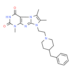 ChemSpider 2D Image | 8-[2-(4-Benzyl-1-piperidinyl)ethyl]-1,6,7-trimethyl-1H-imidazo[2,1-f]purine-2,4(3H,8H)-dione | C24H30N6O2