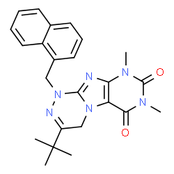 ChemSpider 2D Image | 7,9-Dimethyl-3-(2-methyl-2-propanyl)-1-(1-naphthylmethyl)-1,4-dihydro[1,2,4]triazino[3,4-f]purine-6,8(7H,9H)-dione | C24H26N6O2