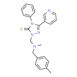 ChemSpider 2D Image | 2-{[Methyl(4-methylbenzyl)amino]methyl}-4-phenyl-5-(3-pyridinyl)-2,4-dihydro-3H-1,2,4-triazole-3-thione | C23H23N5S