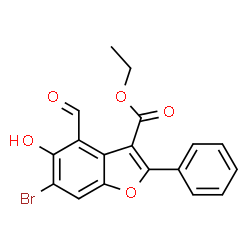 ChemSpider 2D Image | Ethyl 6-bromo-4-formyl-5-hydroxy-2-phenyl-1-benzofuran-3-carboxylate | C18H13BrO5
