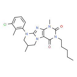 ChemSpider 2D Image | 9-(3-Chloro-2-methylphenyl)-1,7-dimethyl-3-pentyl-6,7,8,9-tetrahydropyrimido[2,1-f]purine-2,4(1H,3H)-dione | C22H28ClN5O2