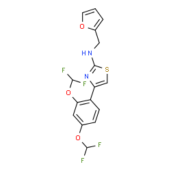 ChemSpider 2D Image | 4-[2,4-Bis(difluoromethoxy)phenyl]-N-(2-furylmethyl)-1,3-thiazol-2-amine | C16H12F4N2O3S