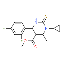 ChemSpider 2D Image | Methyl 1-cyclopropyl-4-(2,4-difluorophenyl)-6-methyl-2-thioxo-1,2,3,4-tetrahydro-5-pyrimidinecarboxylate | C16H16F2N2O2S