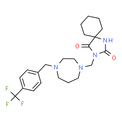 ChemSpider 2D Image | 3-({4-[4-(Trifluoromethyl)benzyl]-1,4-diazepan-1-yl}methyl)-1,3-diazaspiro[4.5]decane-2,4-dione | C22H29F3N4O2