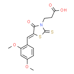 ChemSpider 2D Image | 3-[(5Z)-5-(2,4-Dimethoxybenzylidene)-4-oxo-2-thioxo-1,3-thiazolidin-3-yl]propanoic acid | C15H15NO5S2