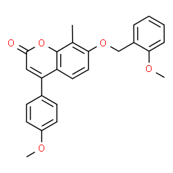 ChemSpider 2D Image | 7-[(2-Methoxybenzyl)oxy]-4-(4-methoxyphenyl)-8-methyl-2H-chromen-2-one | C25H22O5