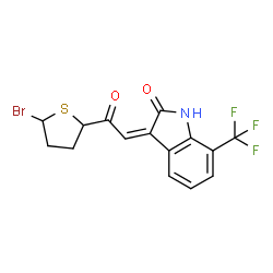 ChemSpider 2D Image | (3Z)-3-[2-(5-Bromotetrahydro-2-thiophenyl)-2-oxoethylidene]-7-(trifluoromethyl)-1,3-dihydro-2H-indol-2-one | C15H11BrF3NO2S