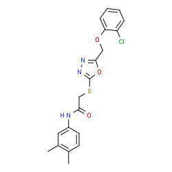 ChemSpider 2D Image | 2-({5-[(2-Chlorophenoxy)methyl]-1,3,4-oxadiazol-2-yl}sulfanyl)-N-(3,4-dimethylphenyl)acetamide | C19H18ClN3O3S