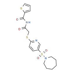 ChemSpider 2D Image | N-({[5-(1-Azepanylsulfonyl)-2-pyridinyl]sulfanyl}acetyl)-2-thiophenecarboxamide | C18H21N3O4S3