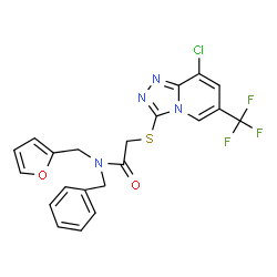 ChemSpider 2D Image | N-Benzyl-2-{[8-chloro-6-(trifluoromethyl)[1,2,4]triazolo[4,3-a]pyridin-3-yl]sulfanyl}-N-(2-furylmethyl)acetamide | C21H16ClF3N4O2S