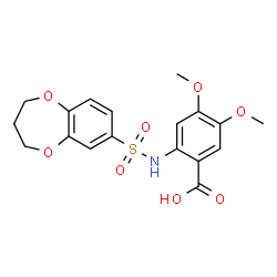 ChemSpider 2D Image | 2-[(3,4-Dihydro-2H-1,5-benzodioxepin-7-ylsulfonyl)amino]-4,5-dimethoxybenzoic acid | C18H19NO8S