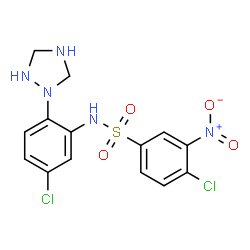 ChemSpider 2D Image | 4-Chloro-N-[5-chloro-2-(1,2,4-triazolidin-1-yl)phenyl]-3-nitrobenzenesulfonamide | C14H13Cl2N5O4S