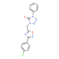 ChemSpider 2D Image | 1-{[3-(4-Chlorophenyl)-1,2,4-oxadiazol-5-yl]methyl}-4-phenyl-1,4-dihydro-5H-tetrazol-5-one | C16H11ClN6O2