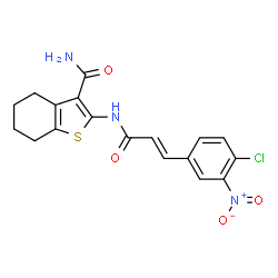 ChemSpider 2D Image | 2-{[(2E)-3-(4-Chloro-3-nitrophenyl)-2-propenoyl]amino}-4,5,6,7-tetrahydro-1-benzothiophene-3-carboxamide | C18H16ClN3O4S