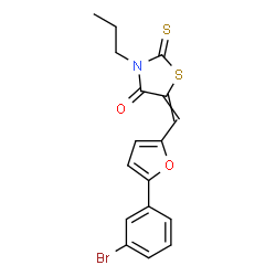 ChemSpider 2D Image | 5-{[5-(3-Bromophenyl)-2-furyl]methylene}-3-propyl-2-thioxo-1,3-thiazolidin-4-one | C17H14BrNO2S2