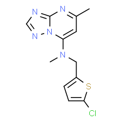 ChemSpider 2D Image | N-[(5-Chloro-2-thienyl)methyl]-N,5-dimethyl[1,2,4]triazolo[1,5-a]pyrimidin-7-amine | C12H12ClN5S