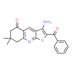 ChemSpider 2D Image | 3-amino-2-benzoyl-7,7-dimethyl-6H,8H-thieno[2,3-b]quinolin-5-one | C20H18N2O2S
