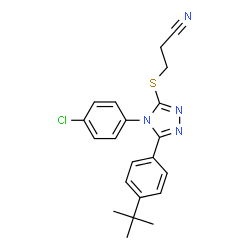 ChemSpider 2D Image | 3-({4-(4-Chlorophenyl)-5-[4-(2-methyl-2-propanyl)phenyl]-4H-1,2,4-triazol-3-yl}sulfanyl)propanenitrile | C21H21ClN4S