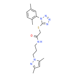 ChemSpider 2D Image | 2-{[1-(2,5-Dimethylphenyl)-1H-tetrazol-5-yl]sulfanyl}-N-[3-(3,5-dimethyl-1H-pyrazol-1-yl)propyl]acetamide | C19H25N7OS