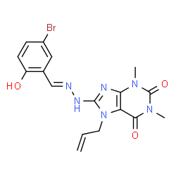 ChemSpider 2D Image | 7-Allyl-8-[(2E)-2-(5-bromo-2-hydroxybenzylidene)hydrazino]-1,3-dimethyl-3,7-dihydro-1H-purine-2,6-dione | C17H17BrN6O3
