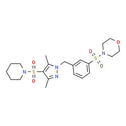 ChemSpider 2D Image | 4-[(3-{[3,5-Dimethyl-4-(1-piperidinylsulfonyl)-1H-pyrazol-1-yl]methyl}phenyl)sulfonyl]morpholine | C21H30N4O5S2