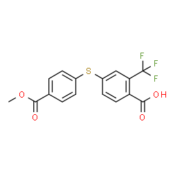 ChemSpider 2D Image | 4-{[4-(Methoxycarbonyl)phenyl]sulfanyl}-2-(trifluoromethyl)benzoic acid | C16H11F3O4S