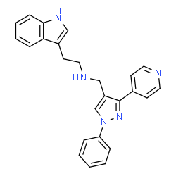 ChemSpider 2D Image | 2-(1H-Indol-3-yl)-N-{[1-phenyl-3-(4-pyridinyl)-1H-pyrazol-4-yl]methyl}ethanamine | C25H23N5