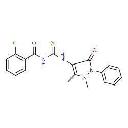 ChemSpider 2D Image | 2-Chloro-N-[(1,5-dimethyl-3-oxo-2-phenyl-2,3-dihydro-1H-pyrazol-4-yl)carbamothioyl]benzamide | C19H17ClN4O2S