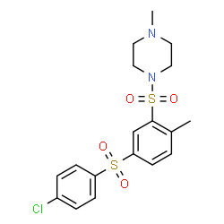 ChemSpider 2D Image | 1-({5-[(4-Chlorophenyl)sulfonyl]-2-methylphenyl}sulfonyl)-4-methylpiperazine | C18H21ClN2O4S2