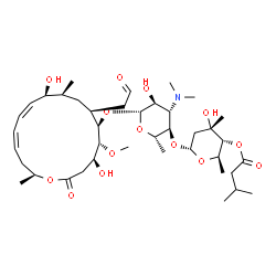 ChemSpider 2D Image | (2R,3R,4S,6R)-6-{[(2S,3R,4S,5S,6R)-6-{[(4S,5R,6R,7S,9S,10S,11Z,13Z,16S)-4,10-Dihydroxy-5-methoxy-9,16-dimethyl-2-oxo-7-(2-oxoethyl)oxacyclohexadeca-11,13-dien-6-yl]oxy}-4-(dimethylamino)-5-hydroxy-2-m
ethyltetrahydro-2H-pyran-3-yl]oxy}-4-hydroxy-2,4-dimethyltetrahydro-2H-pyran-3-yl 3-methylbutanoate (non-preferred name) | C40H67NO14