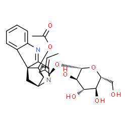 ChemSpider 2D Image | (3beta,7alpha,15alpha,19Z,21beta)-21-(beta-D-Glucopyranosyloxy)-1,2-didehydro-2,7-dihydro-7,17-cyclosarpagan-17-yl acetate | C27H32N2O8