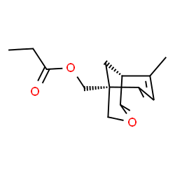 ChemSpider 2D Image | [(1R,5R)-4,6,8-Trimethyl-3-oxabicyclo[3.3.1]non-6-en-1-yl]methyl propionate | C15H24O3