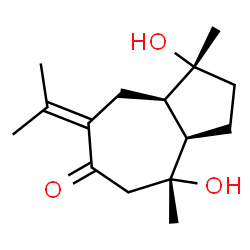 ChemSpider 2D Image | (1R,3aR,4R,8aR)-1,4-Dihydroxy-7-isopropylidene-1,4-dimethyloctahydro-6(1H)-azulenone | C15H24O3