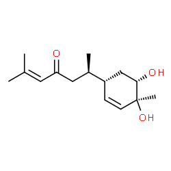 ChemSpider 2D Image | (6R)-6-[(1S,4S,5S)-4,5-Dihydroxy-4-methyl-2-cyclohexen-1-yl]-2-methyl-2-hepten-4-one | C15H24O3
