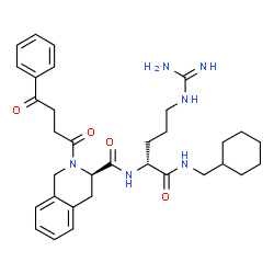 ChemSpider 2D Image | (3R)-N-{(2R)-5-Carbamimidamido-1-[(cyclohexylmethyl)amino]-1-oxo-2-pentanyl}-2-(4-oxo-4-phenylbutanoyl)-1,2,3,4-tetrahydro-3-isoquinolinecarboxamide | C33H44N6O4