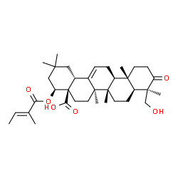 ChemSpider 2D Image | (5beta,8alpha,9beta,10alpha,14beta,17alpha,18alpha,22alpha)-23-Hydroxy-22-{[(2E)-2-methyl-2-butenoyl]oxy}-3-oxoolean-12-en-28-oic acid | C35H52O6