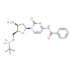 ChemSpider 2D Image | 1-{3-Amino-2,3-dideoxy-5-O-[dimethyl(2-methyl-2-propanyl)silyl]-beta-L-threo-pentofuranosyl}-4-(benzoylamino)-2(1H)-pyrimidinone | C22H32N4O4Si