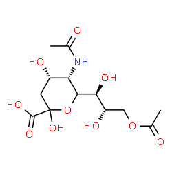 ChemSpider 2D Image | 5-Acetamido-6-[(1S,2S)-3-acetoxy-1,2-dihydroxypropyl]-3,5-dideoxy-D-erythro-hex-2-ulopyranosonic acid | C13H21NO10