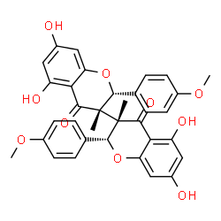 ChemSpider 2D Image | (2R,2'R,3S,3'S)-5,5',7,7'-Tetrahydroxy-2,2'-bis(4-methoxyphenyl)-3,3'-dimethyl-2,2',3,3'-tetrahydro-4H,4'H-3,3'-bichromene-4,4'-dione | C34H30O10