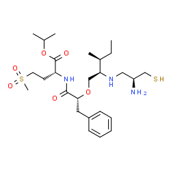 ChemSpider 2D Image | Isopropyl (2R)-2-{[(2R)-2-{[(2R,3S)-2-{[(2S)-2-amino-3-sulfanylpropyl]amino}-3-methylpentyl]oxy}-3-phenylpropanoyl]amino}-4-(methylsulfonyl)butanoate | C26H45N3O6S2