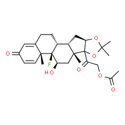 ChemSpider 2D Image | 2-[(4aR,4bR,5R,6aR,9aR,10aS,10bR)-4b-Fluoro-5-hydroxy-4a,6a,8,8-tetramethyl-2-oxo-2,4a,4b,5,6,6a,9a,10,10a,10b,11,12-dodecahydro-6bH-naphtho[2',1':4,5]indeno[1,2-d][1,3]dioxol-6b-yl]-2-oxoethyl acetat
e | C26H33FO7
